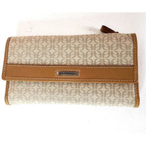 FOSSIL TRIFOLD SIGNATURE CLUTCH FABRIC LEATHER WALLET EXTERIOR POCKET
